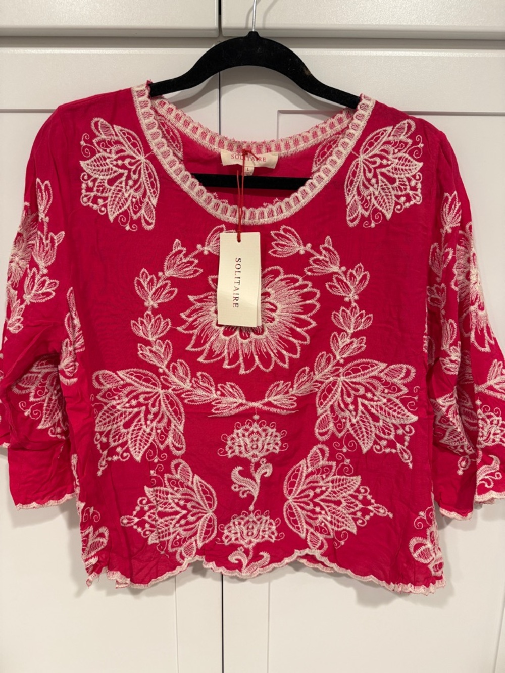 Solitaire Fuchsia Embroidered Tunic Top
